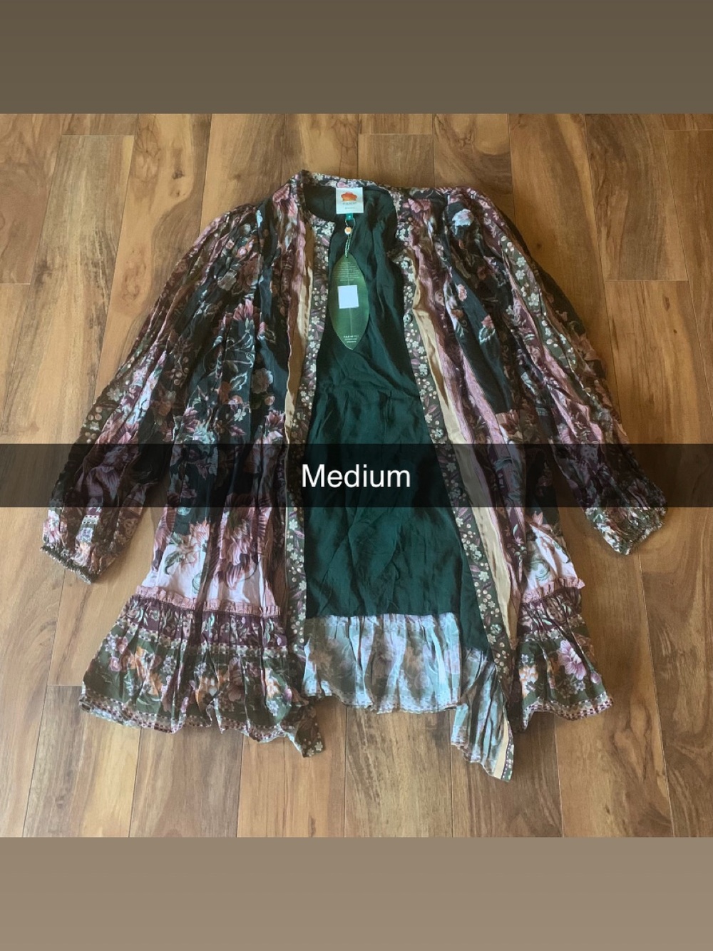 Farm Rio Boho Floral Ruffle Kimono Cardigan - Pink, Green, Brown